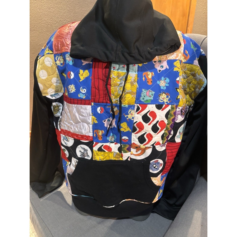 Custom Pokémon Quilted Patchwork Hoodie Sweatshirt Reworked Pikachu 1 of 1 L-XL